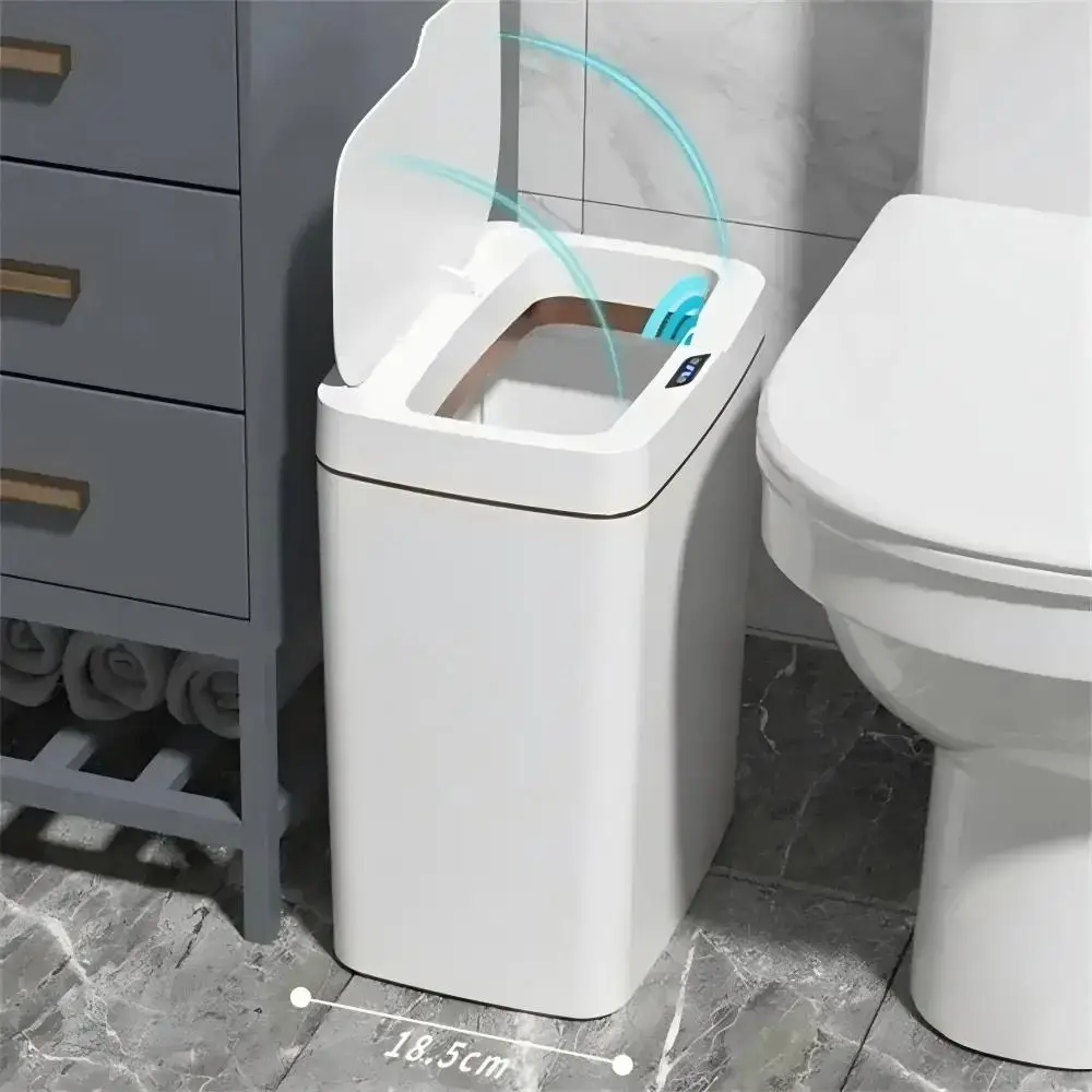 White Touchless 15L Smart Sensor Trash Can – Electronic Bathroom Garbage Bin with Automatic Bagging, Smart Home Compatible