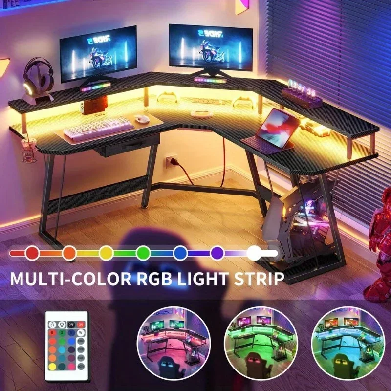 Gaming Desk Corner Table Computer Desk with RGB Light Power Outlets - Image 4