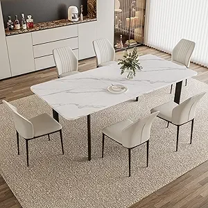 Extendable Dining Table Set for 6-8 People, 63 to 78.7 Inch MDF Kitchen Table with 6 Upholstered Chairs, Space-Saving for Dining - Image 13