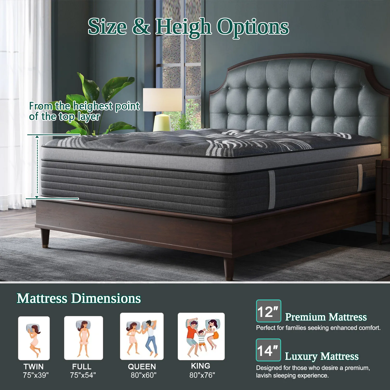 12"14" Twin Full Queen King Size Mattress in a Box Hybrid Spring Memory Foam,Euro Top Mattresses Medium Firm for Motion Isolat - Image 6