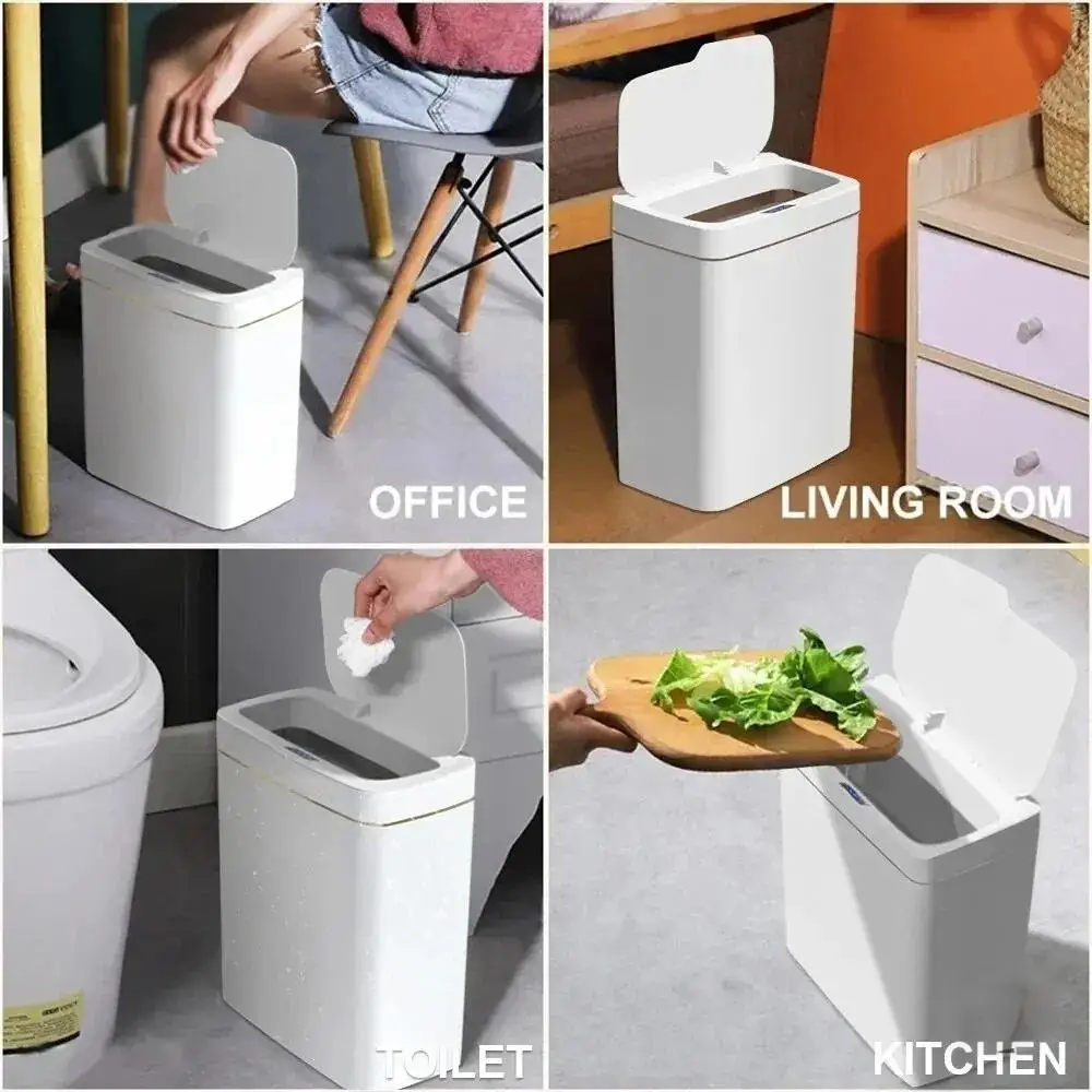 White Touchless 15L Smart Sensor Trash Can – Electronic Bathroom Garbage Bin with Automatic Bagging, Smart Home Compatible - Image 3