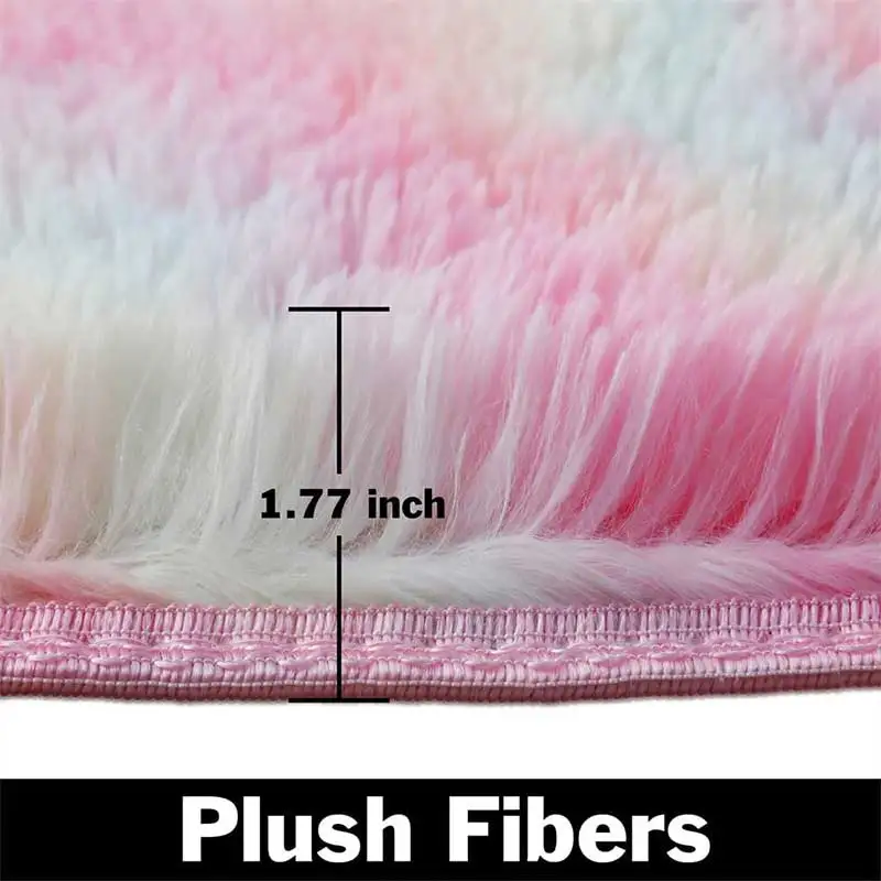 60/80/100/120/140/160 Round Rug Rainbow Fluffy Soft Area Rugs for Kids Girls Room Plush Shag Carpet Cute Circle Bedroom Decor - Image 3