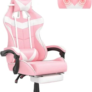 Pink Gaming Chair with Footrest,Lovely Cute Bunny Computer Gamer Chair,Kawaii Desk Chair for Granddaughter,Sister,Girlfri