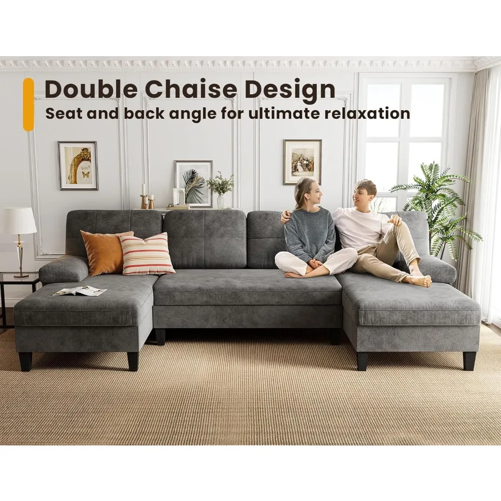 Convertible Sectional Sofa Couch, 112 Inch U Shaped Sofa with Double Chaise and Storage Bag, 4 Seat Sofa Set for Apartment, - Image 5