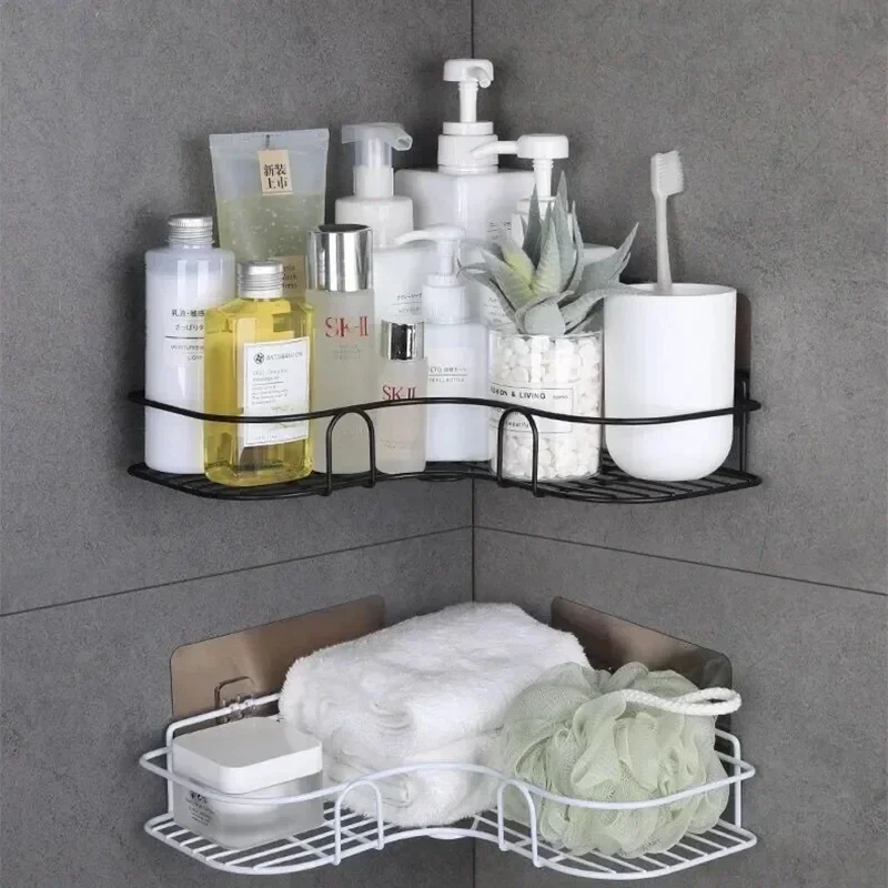Wall Mounted Bathroom Shelf Corner Storage Iron Shower Drain Basket Cosmetic Rack Shampoo Holder Bathroom Organizer Wall shelves - Image 2