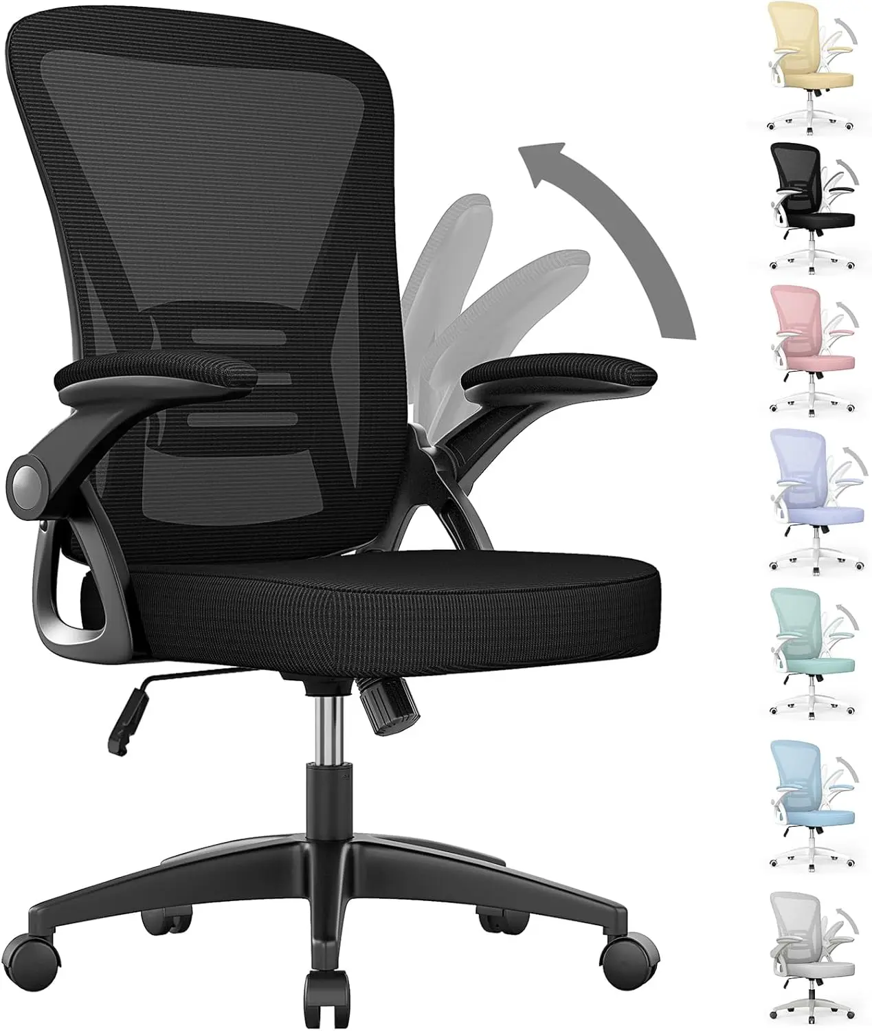 Ergonomic Office Chair, Mid Back Desk Chairs with Adjustable Height, Swivel Chair with Flip-Up Arms and Lumbar Support - Image 10