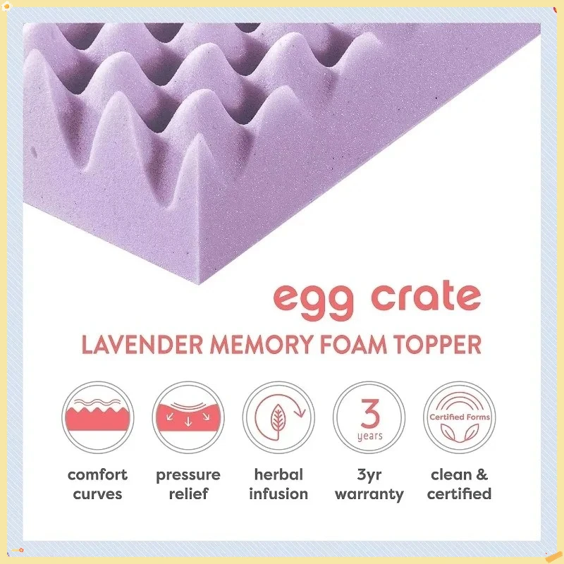 3 Inch Egg Crate Memory Foam Mattress Topper with Soothing Lavender Infusion, Dorm Essentials, Queen - Image 3
