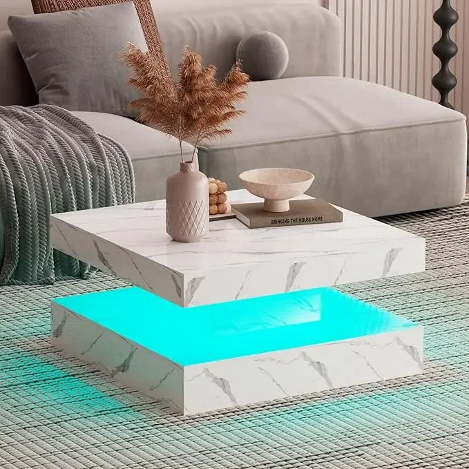 LED Coffee Table with 2 Storage Drawers for Living Room Square Center Middle Table Modern Cocktail Table with Light - Image 19