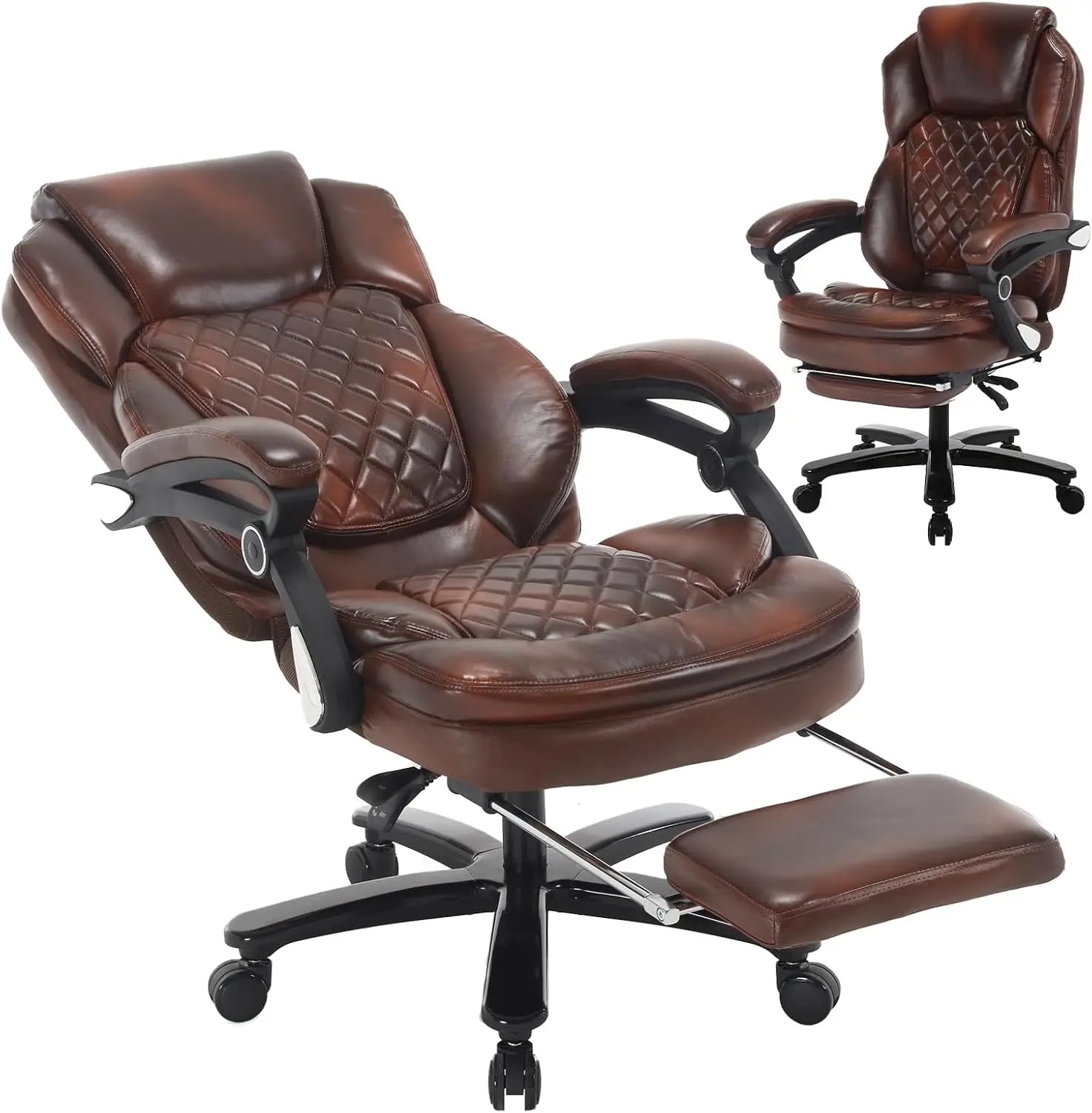 400lb Big Tall Recliner Office Chairs with Footrest PU Leather High Back Reclining Desk Chairs with Wheels, Plus Size Home Offi - Image 7