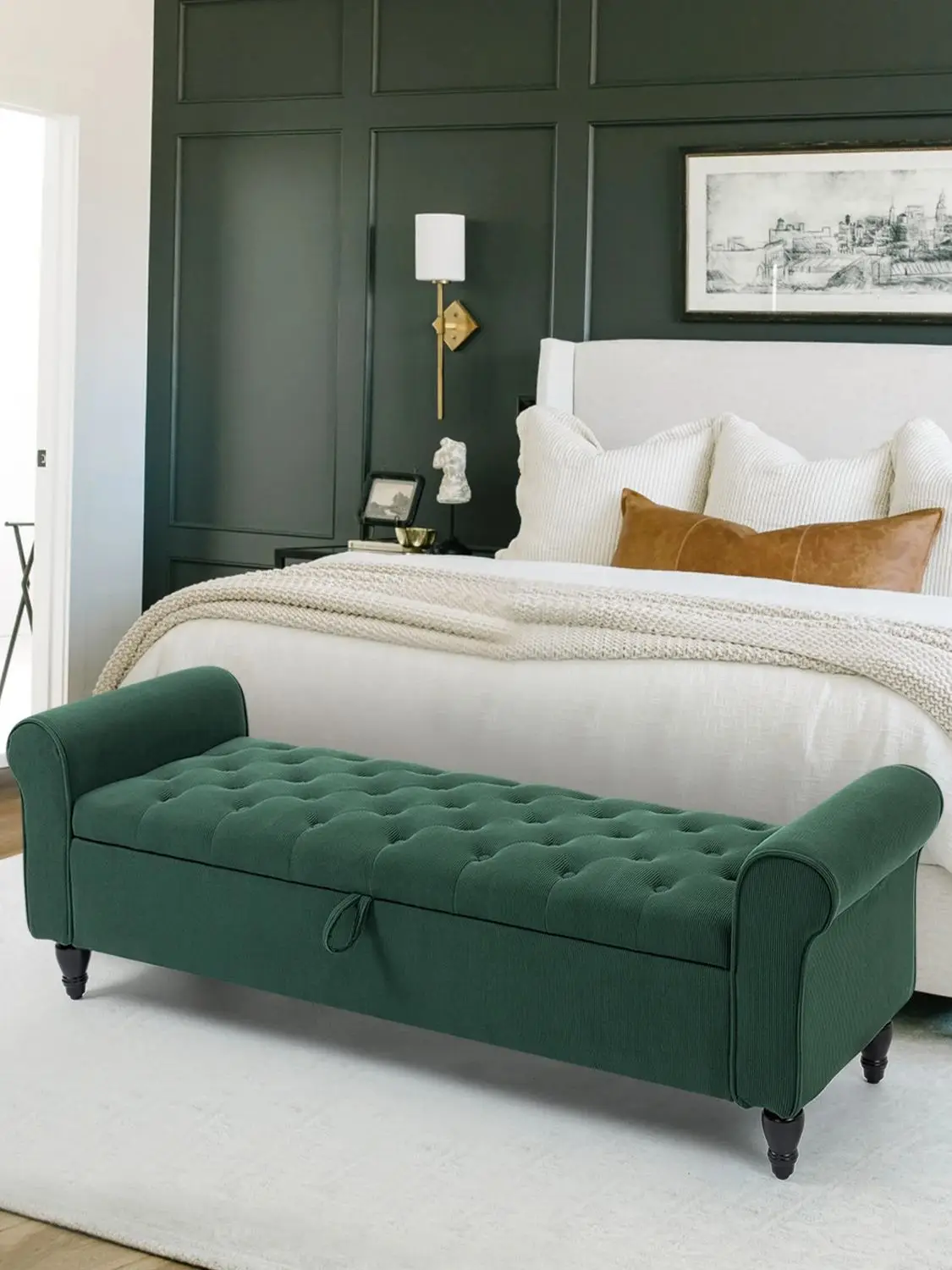 63’’ Storage Ottoman, Upholstered Tufted End of Bed Storage Bench, Ottoman with Storage for Living Room, Bedroom