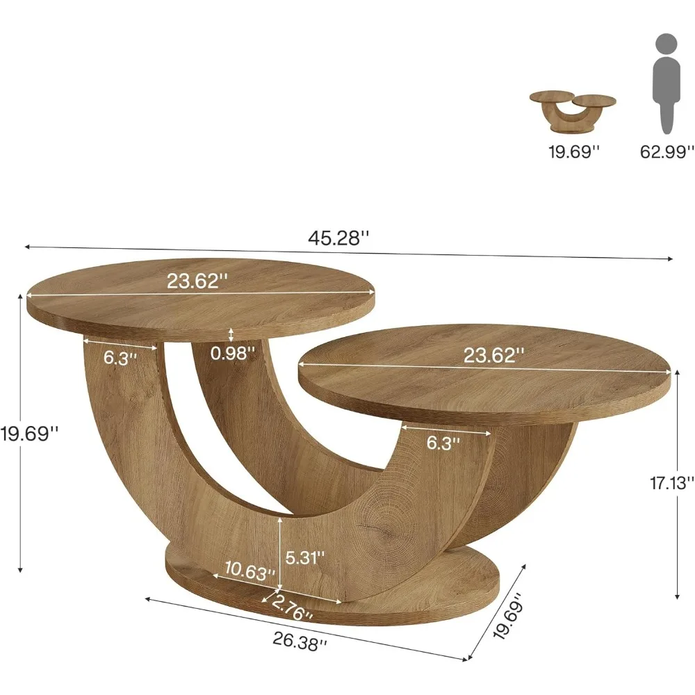 46-inch Modern U-Shape Frame Round Coffee Table for Living Room with Funky Design - Image 2