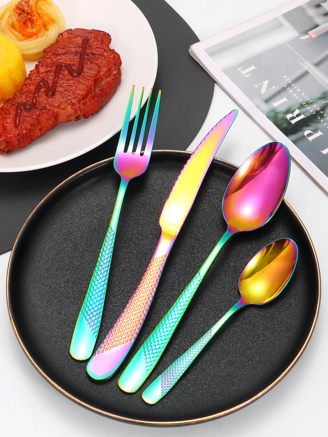 24pc Stainless steel tableware star steak knife and fork dessert fork spoon family suits - Image 4