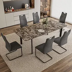 Extendable Dining Table Set for 6-8 People, 63 to 78.7 Inch MDF Kitchen Table with 6 Upholstered Chairs, Space-Saving for Dining - Image 16