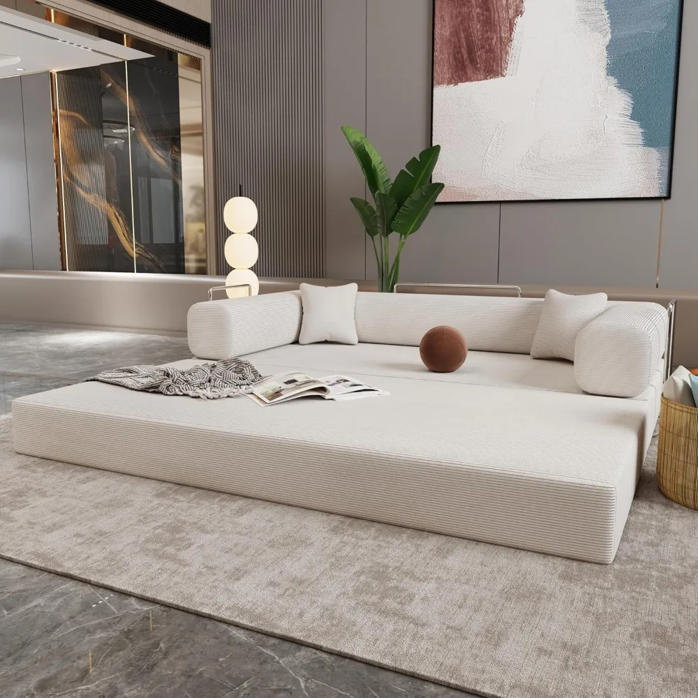 78.7" Modern Corduroy Loveseat Sofa Bed with 2 Toss Pillows, Convertible Lazy Floor Sleeper Sofa Couch with High-Density Sponge - Image 5