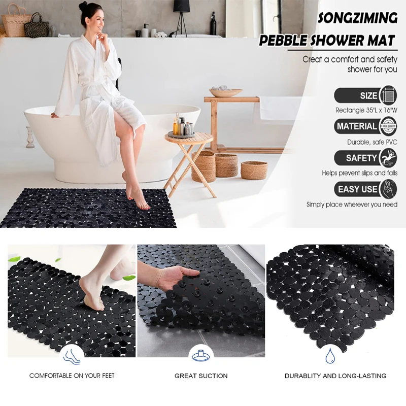 Non-Slip PVC Bathroom Mat with Suction Cups for Safety Waterproof Slip-Resistant Bathroom Floor Shower Mats Bathtub Beside Mat - Image 5