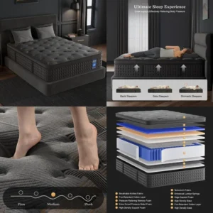 12 Inch Queen Size Hybrid Mattress with Memory Foam and Pocketed Springs for Enhanced Comfort and Motion Separation