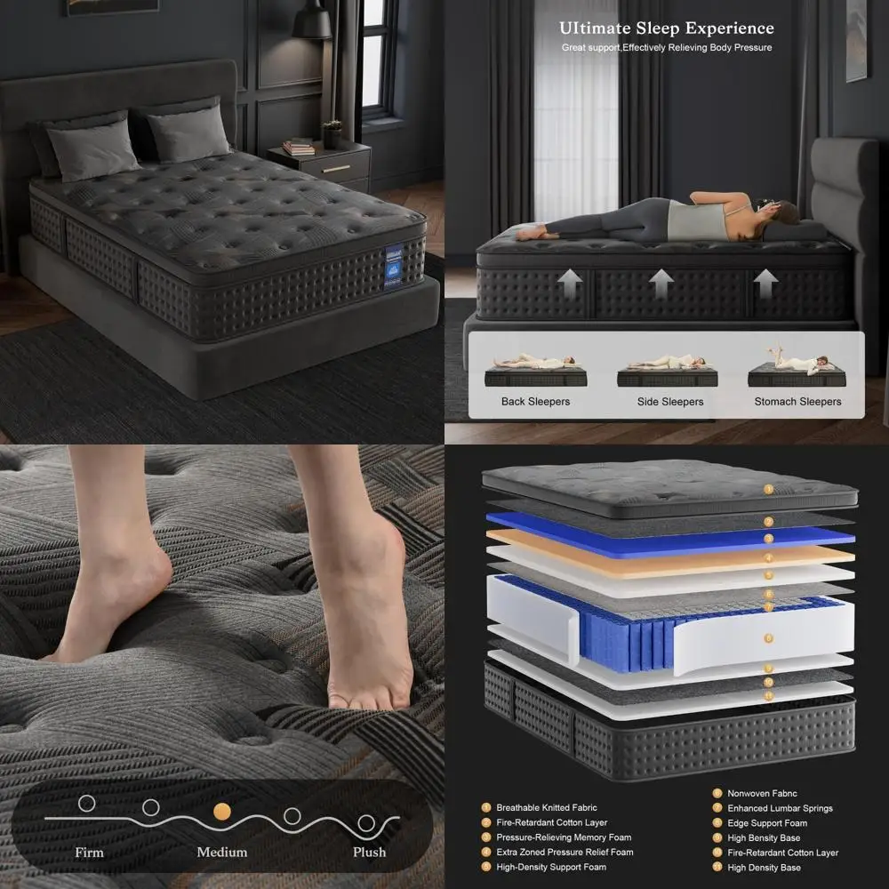 12 Inch Queen Size Hybrid Mattress with Memory Foam and Pocketed Springs for Enhanced Comfort and Motion Separation