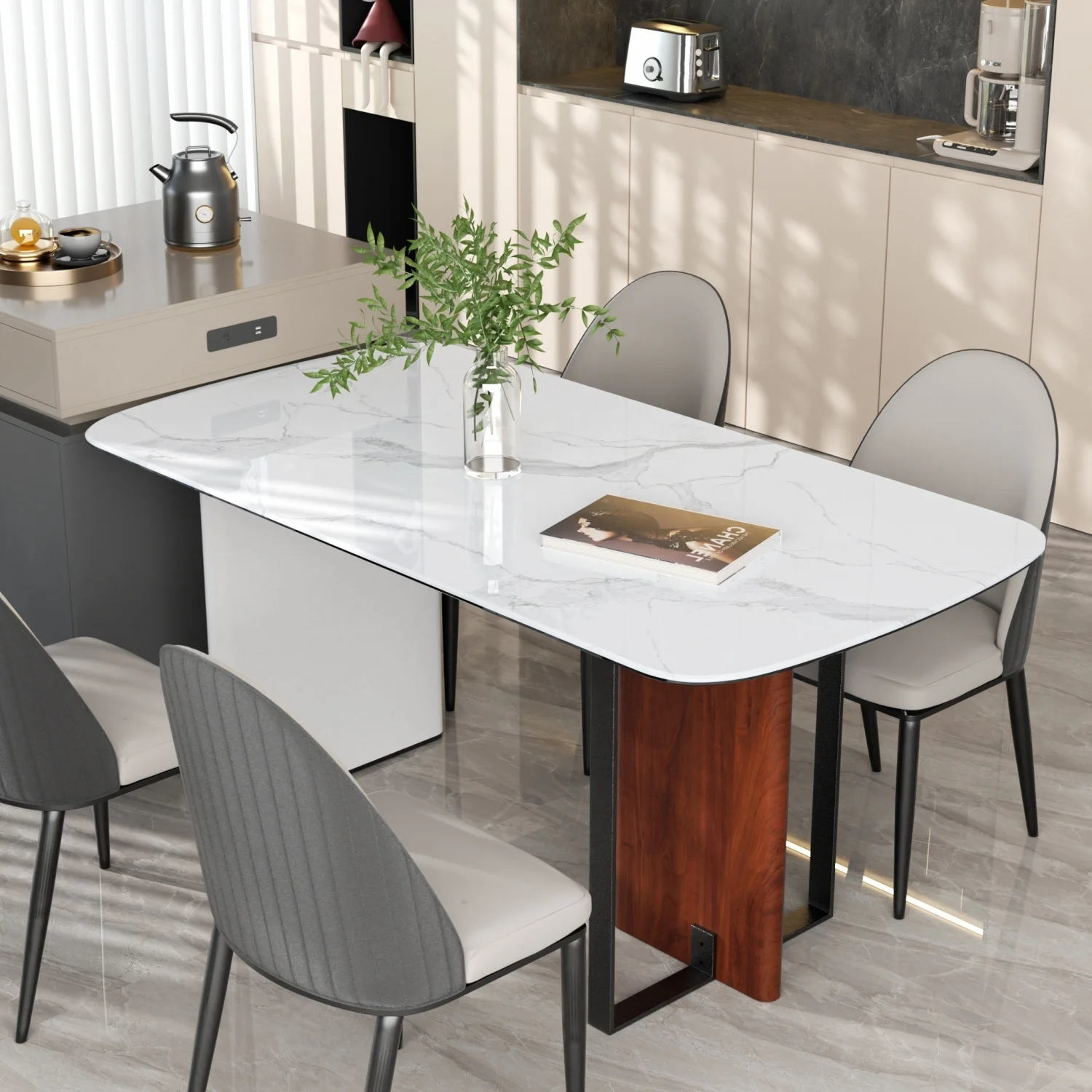 160CM Large Kitchen Table for 4-6 People Rectangular Dinner Table Dining Room Furniture Stone Glass-top Banquet Hall No Chairs - Image 7