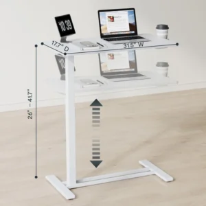Adjustable Overbed Bedside Table with Wheels Pneumatic Mobile Standing Laptop Desk Rolling Computer Cart Movable