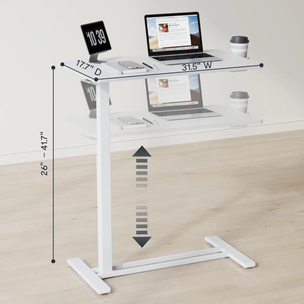 Adjustable Overbed Bedside Table with Wheels Pneumatic Mobile Standing Laptop Desk Rolling Computer Cart Movable