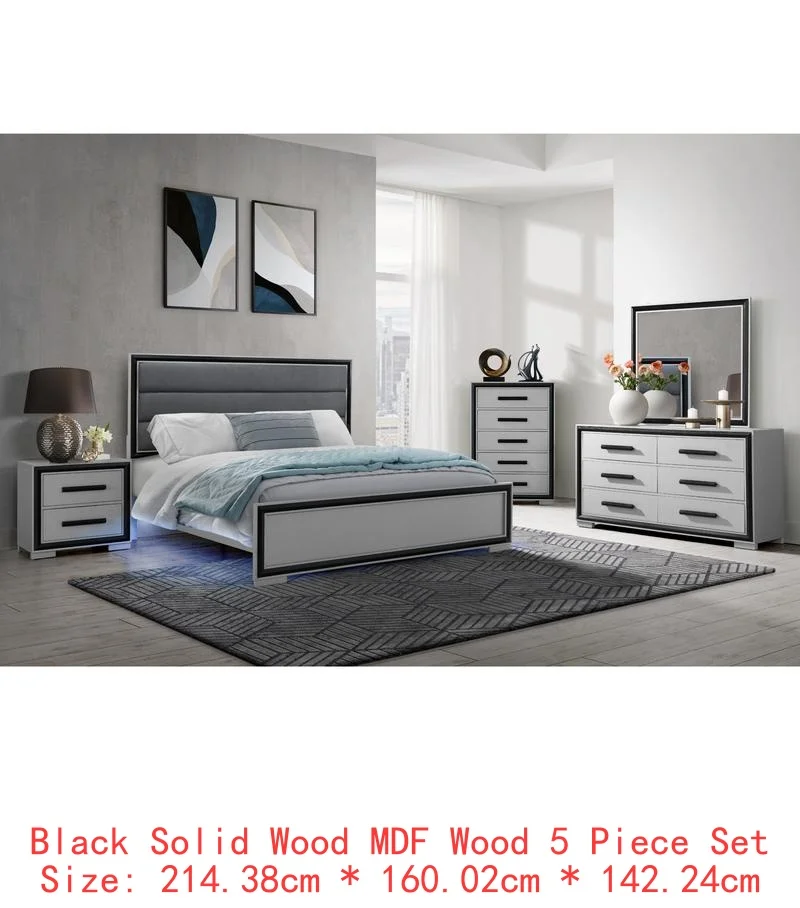 5PC King Bedroom Set – Grey & Black Design - Image 19