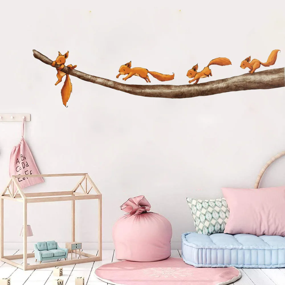 Cartoon Squirricorn Branch Tree Wall Sticker Kids Baby Nursery Wildlife Woodland Animal Wall Decal Playroom Home Decor - Image 2