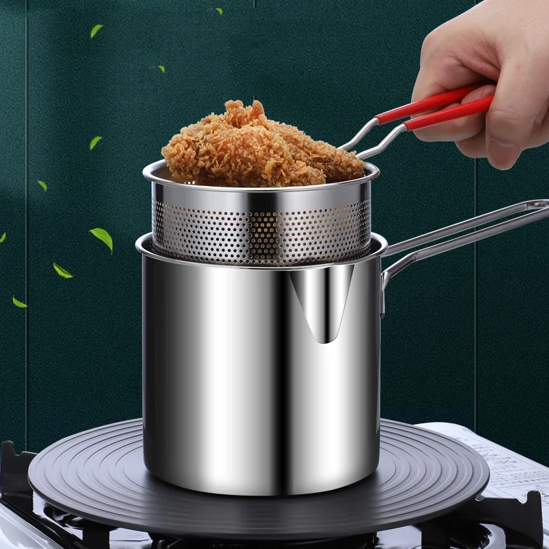 Stainless steel fryer with deep frying basket, multifunctional small pot, stainless steel french fries, fried chicken cookingpot