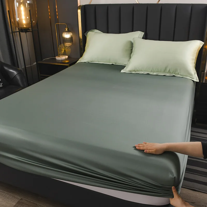 Fitted Sheet Pure Color Silk Bed Sheet Pure Natural Mulberry Silk Mattress Cover Elastic Band Fixed Silk Bedding 140x190Cm - Image 10