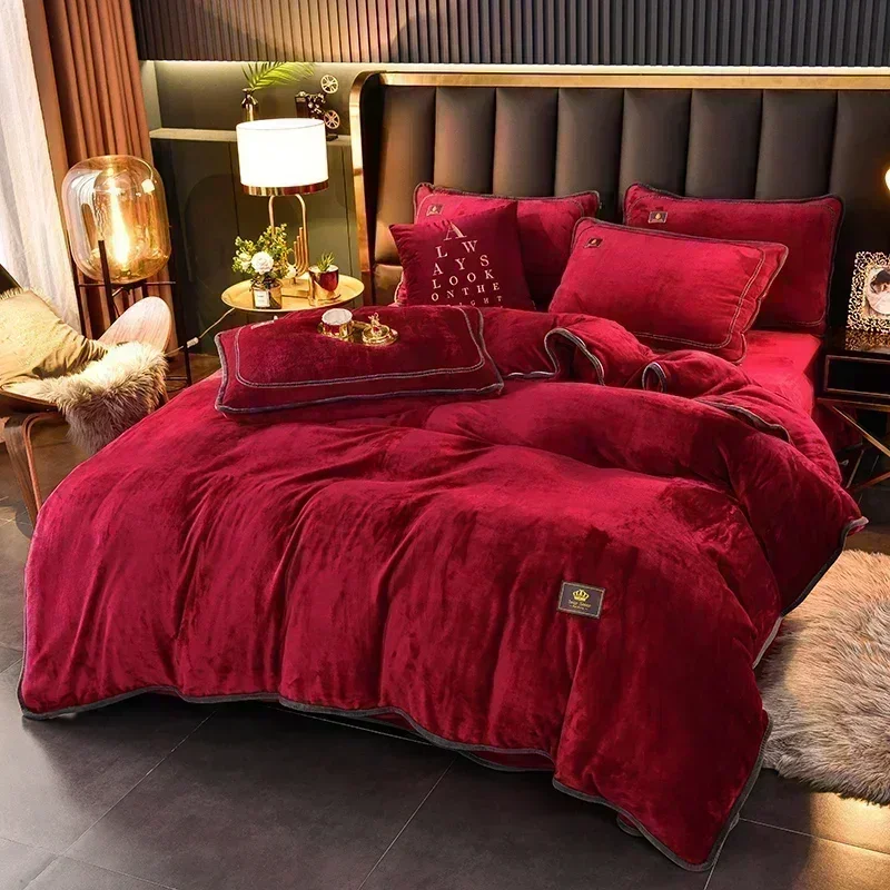 High-end Milk Velvet Autumn Winter Warm Duvet Cover Set with Bed Sheet Quilt Cover and Pillowcases Warmth Cozy Bedding Set Queen - Image 3