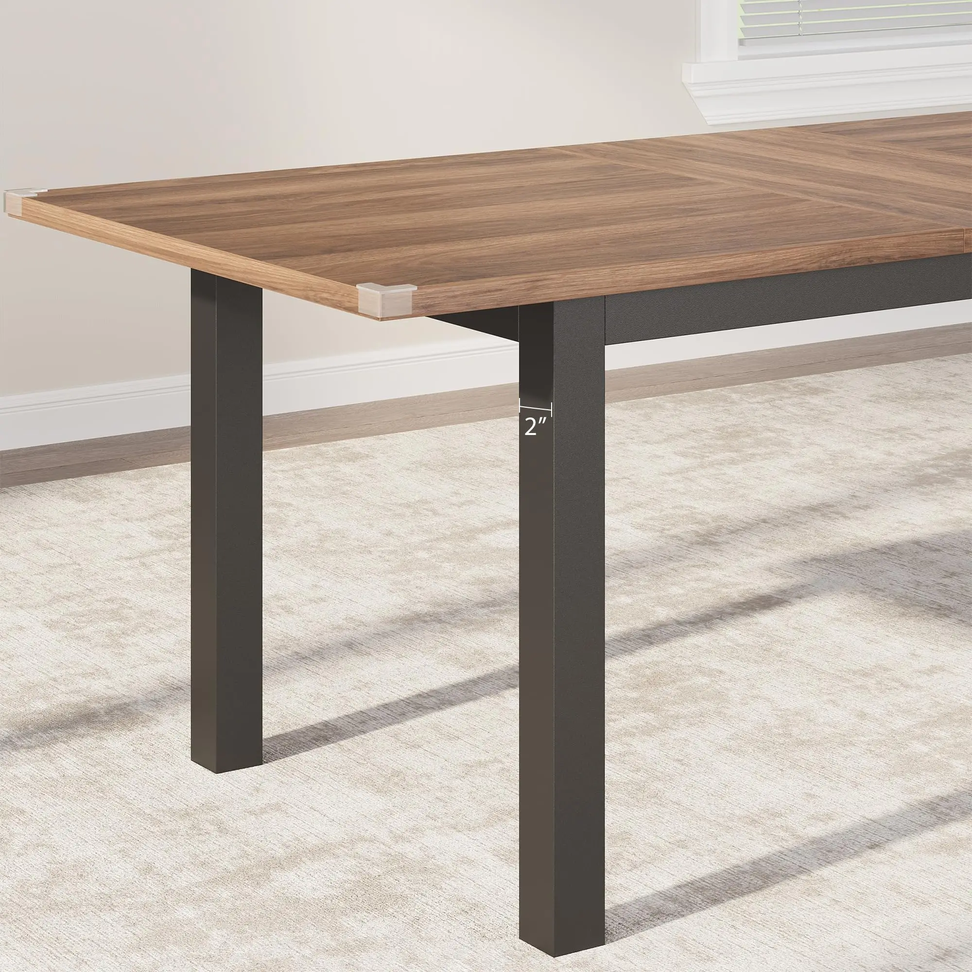 Extendable Dining Table for 4-8, Rectangular Wood Kitchen Table with Strong Metal Frame, Industrial Long Dining Room Table - Image 3