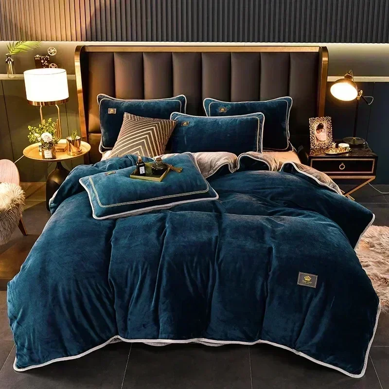 High-end Milk Velvet Autumn Winter Warm Duvet Cover Set with Bed Sheet Quilt Cover and Pillowcases Warmth Cozy Bedding Set Queen - Image 21