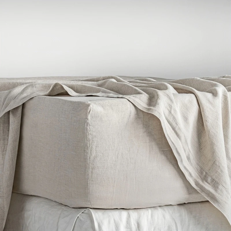Natural Antibacterial 100% Hemp, Fitted Sheet Pillowcases, Washed Soft Natural White Pink Gray Blue Colors, UK Size Customize - Image 2