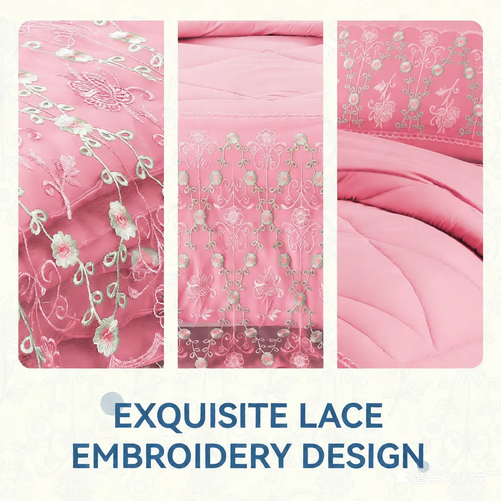 Lace Floral Comforter Set 3-Piece, Machine Washable, Soft & Breathable, All-Season Lightweight Bedding for Bedroom/Guest Room - Image 4