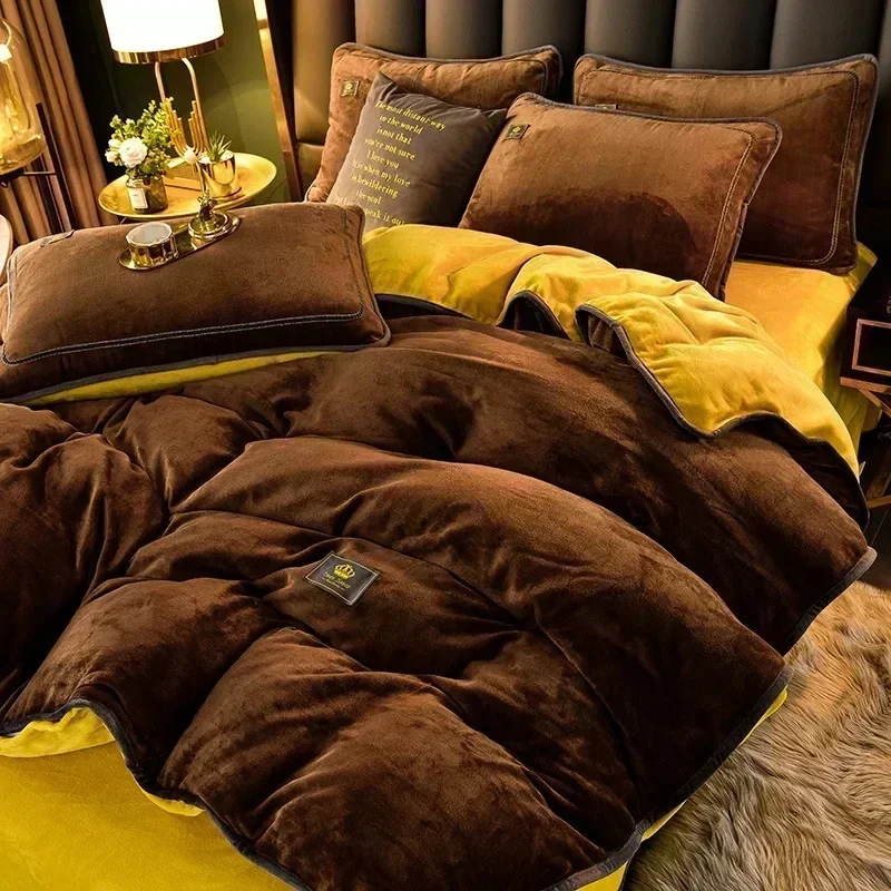 High-end Milk Velvet Autumn Winter Warm Duvet Cover Set with Bed Sheet Quilt Cover and Pillowcases Warmth Cozy Bedding Set Queen - Image 10