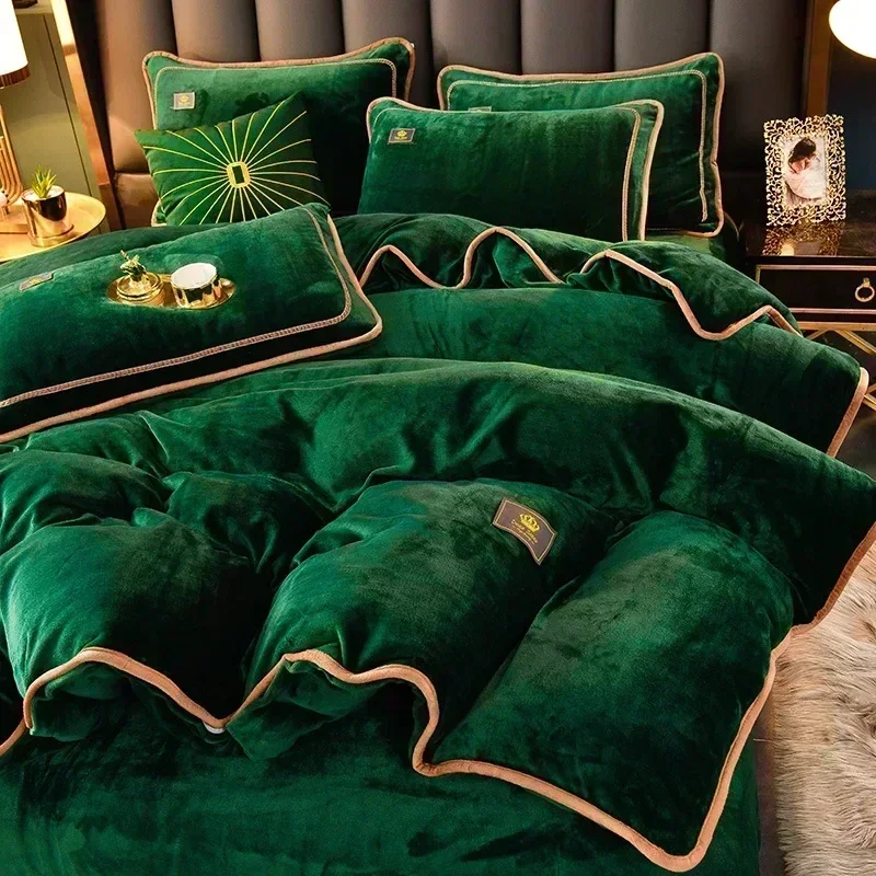 High-end Milk Velvet Autumn Winter Warm Duvet Cover Set with Bed Sheet Quilt Cover and Pillowcases Warmth Cozy Bedding Set Queen - Image 16