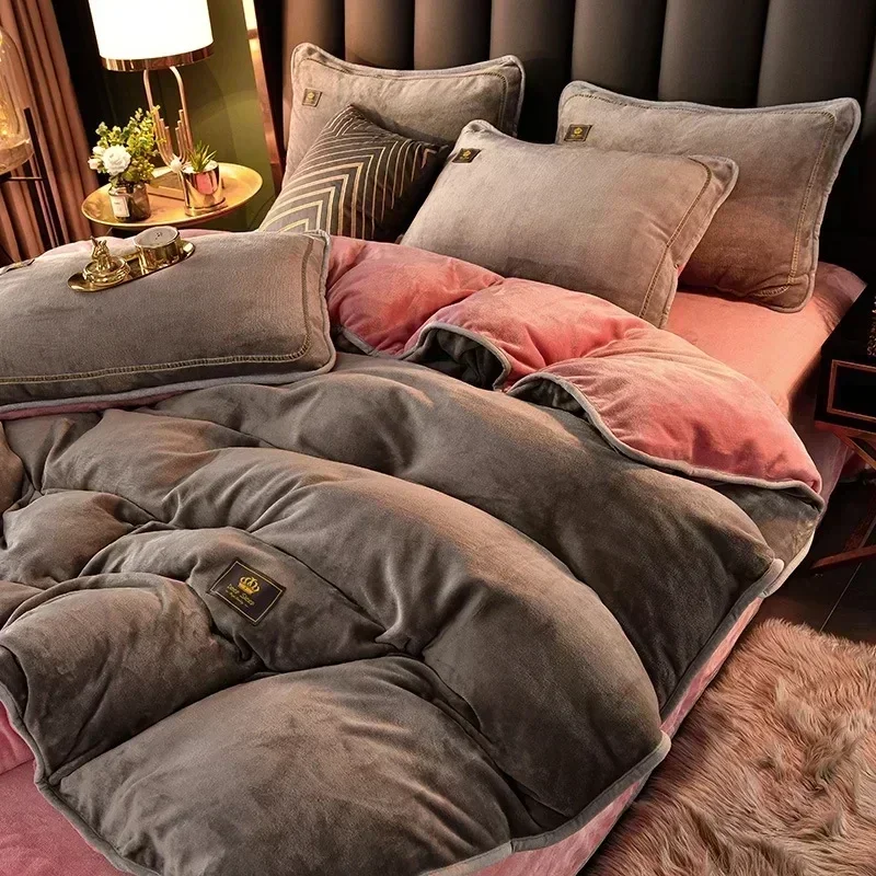 High-end Milk Velvet Autumn Winter Warm Duvet Cover Set with Bed Sheet Quilt Cover and Pillowcases Warmth Cozy Bedding Set Queen - Image 15