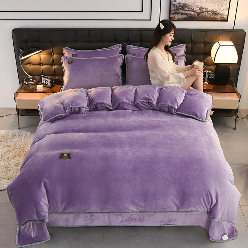 High-end Milk Velvet Autumn Winter Warm Duvet Cover Set with Bed Sheet Quilt Cover and Pillowcases Warmth Cozy Bedding Set Queen - Image 7
