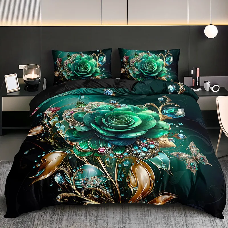 Gemstone Floral Bedding Set Shining Duvet Cover Set Soft Single Twin Double Queen Size Bed Set Home Decorations For Bedroom