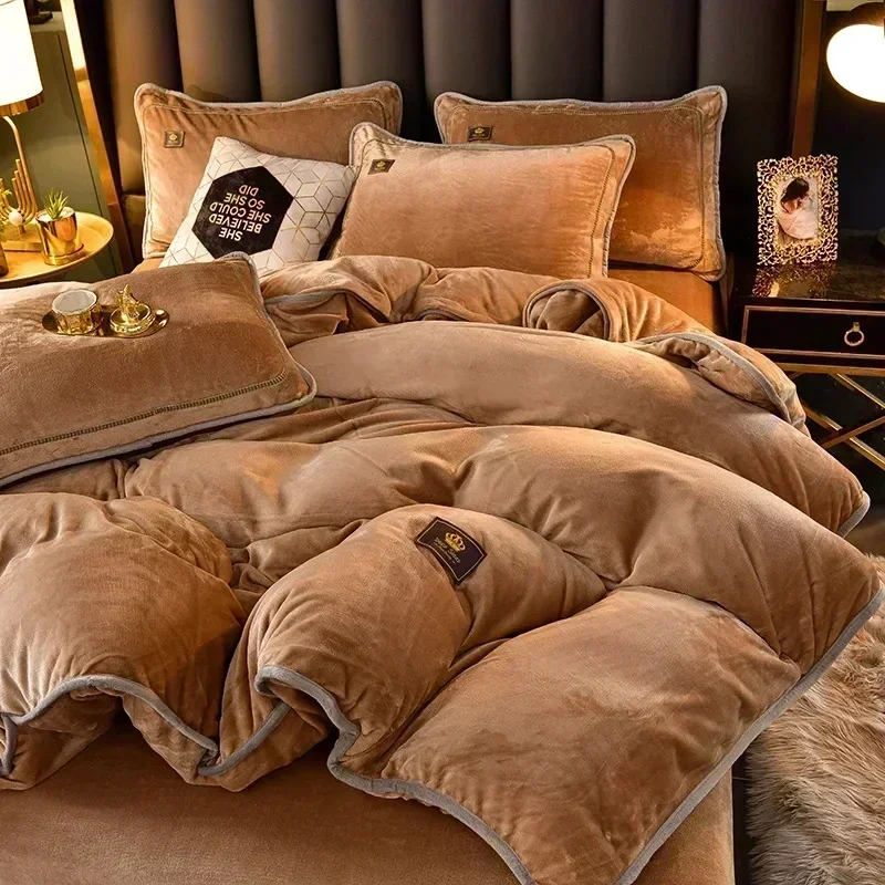 High-end Milk Velvet Autumn Winter Warm Duvet Cover Set with Bed Sheet Quilt Cover and Pillowcases Warmth Cozy Bedding Set Queen - Image 13