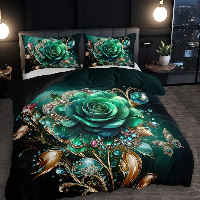 Gemstone Floral Bedding Set Shining Duvet Cover Set Soft Single Twin Double Queen Size Bed Set Home Decorations For Bedroom - Image 3