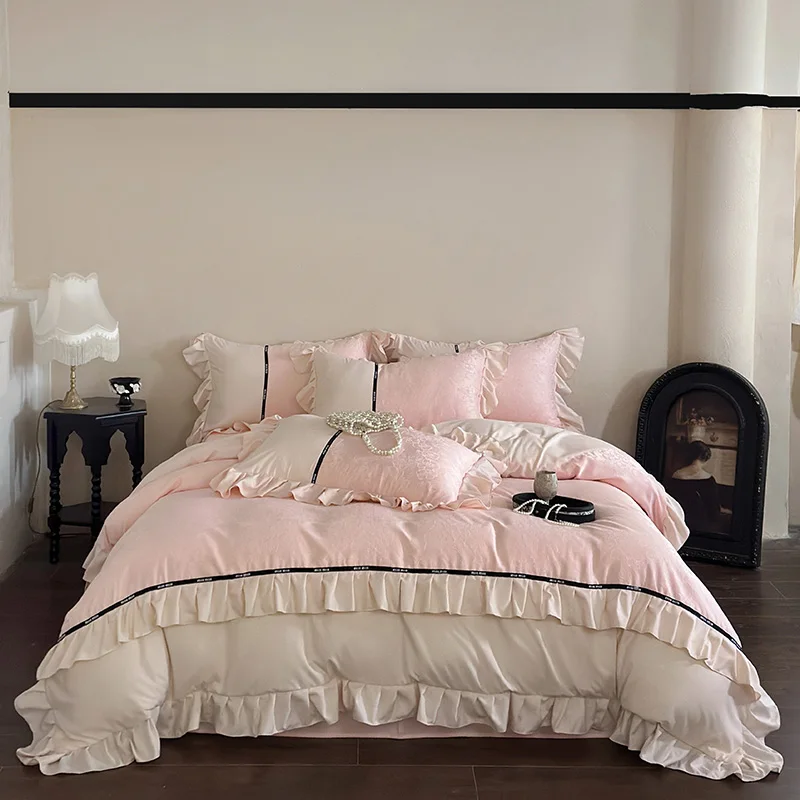 3pcs Princess Style Bedding Set Ruffles Floral Duvet Cover Set (1*Duvet Cover + 2*Pillowcase Without Core)For Bedroom Guest Room - Image 2