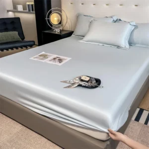 Fitted Sheet Pure Color Silk Bed Sheet Pure Natural Mulberry Silk Mattress Cover Elastic Band Fixed Silk Bedding 140x190Cm