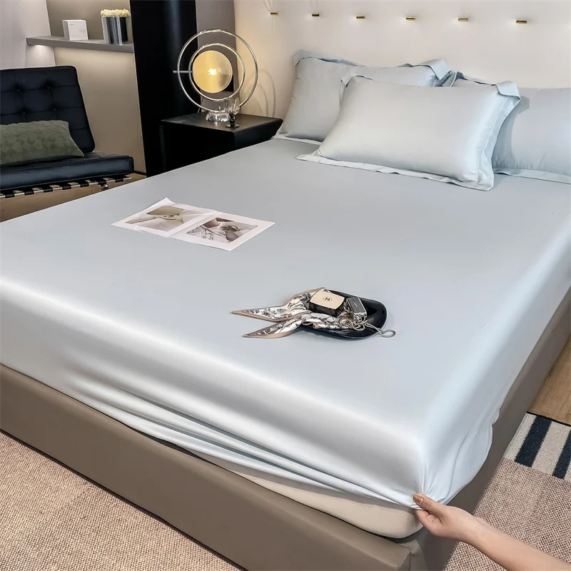 Fitted Sheet Pure Color Silk Bed Sheet Pure Natural Mulberry Silk Mattress Cover Elastic Band Fixed Silk Bedding 140x190Cm