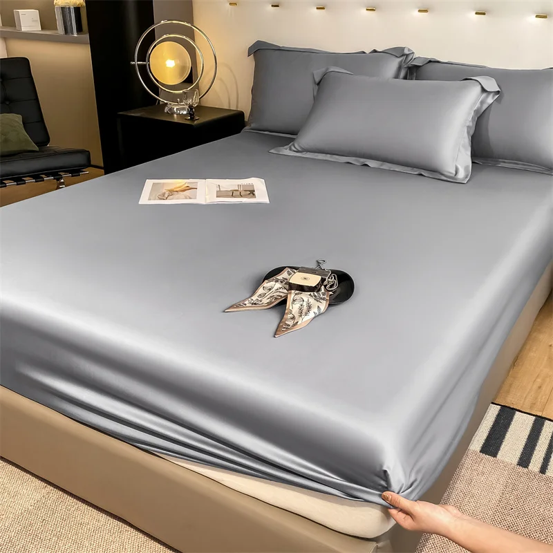 Fitted Sheet Pure Color Silk Bed Sheet Pure Natural Mulberry Silk Mattress Cover Elastic Band Fixed Silk Bedding 140x190Cm - Image 13