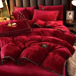 High-end Milk Velvet Autumn Winter Warm Duvet Cover Set with Bed Sheet Quilt Cover and Pillowcases Warmth Cozy Bedding Set Queen