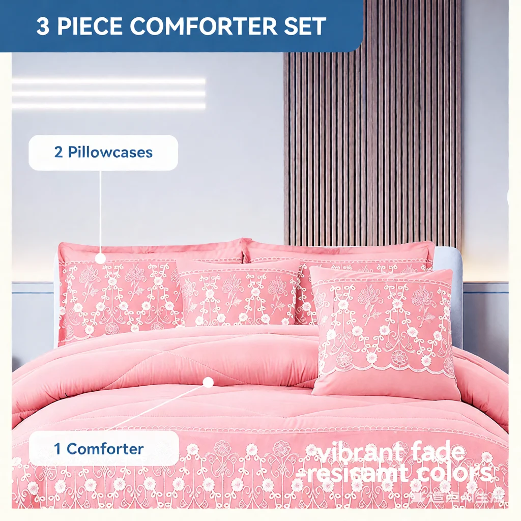 Lace Floral Comforter Set 3-Piece, Machine Washable, Soft & Breathable, All-Season Lightweight Bedding for Bedroom/Guest Room - Image 2