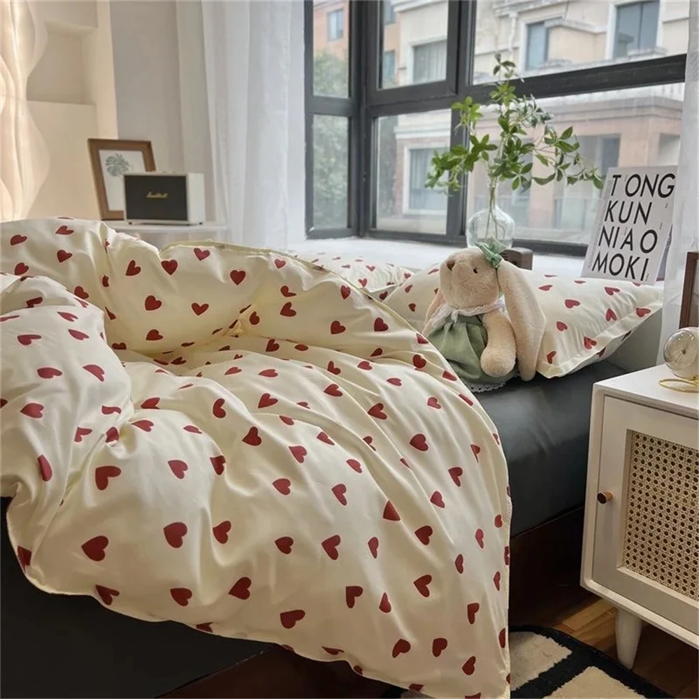 Korean Style Bedding Set Kid Adult Twin Full Queen Size Bed Flat Sheet Set Pillowcase Bed Linen Love Heart Duvet Cover - Image 5