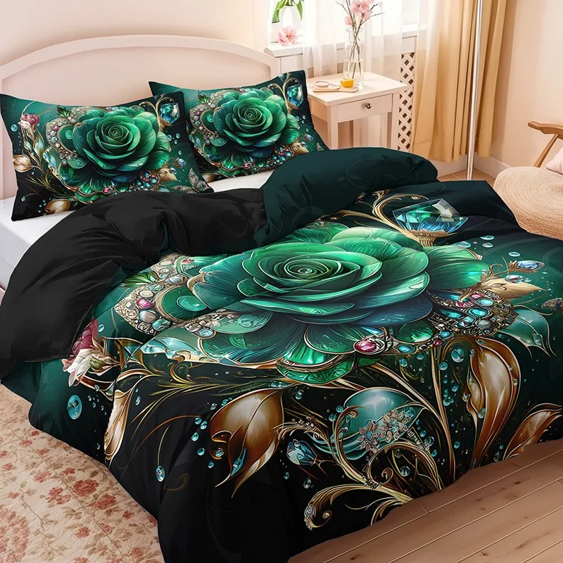 Gemstone Floral Bedding Set Shining Duvet Cover Set Soft Single Twin Double Queen Size Bed Set Home Decorations For Bedroom - Image 4