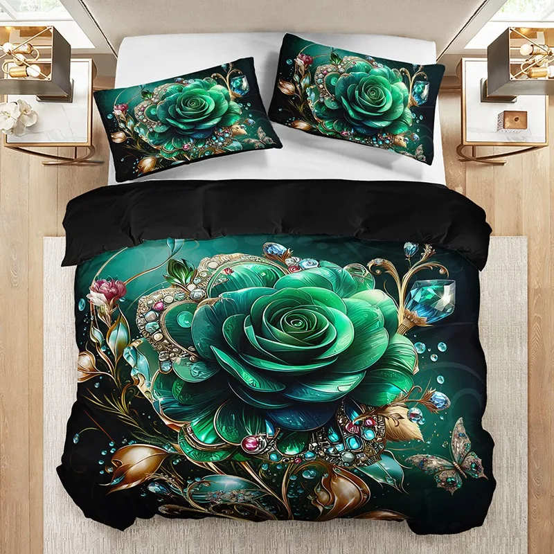 Gemstone Floral Bedding Set Shining Duvet Cover Set Soft Single Twin Double Queen Size Bed Set Home Decorations For Bedroom - Image 2