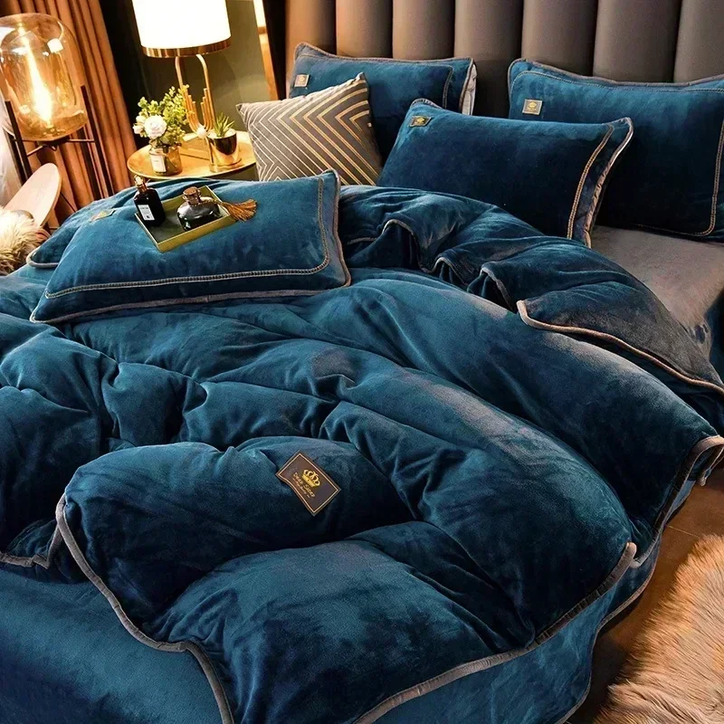 High-end Milk Velvet Autumn Winter Warm Duvet Cover Set with Bed Sheet Quilt Cover and Pillowcases Warmth Cozy Bedding Set Queen - Image 11